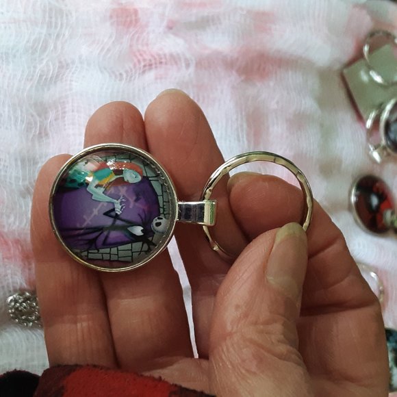 Jack Skellington & Sally Cabochon Key Ring With Necklace Chain Tim Burton - Picture 7 of 8